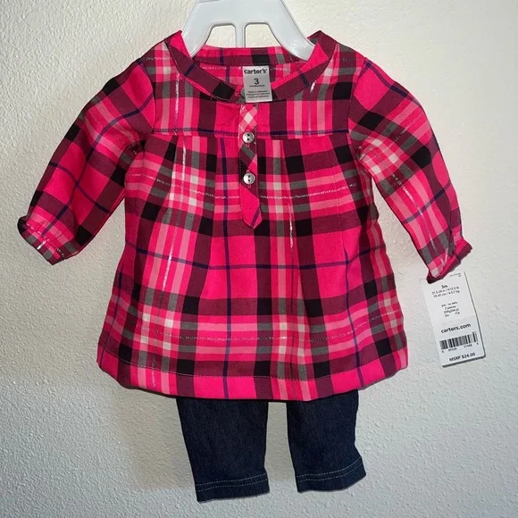 Carter's Pink and Black Plaid Button Down Shirt - Picture 1 of 2